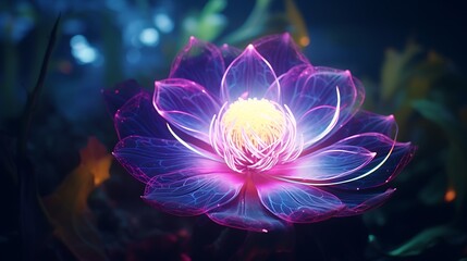 An otherworldly neon flower swaying gently in a coded realm, its pulsating glow mesmerizing the virtual observers
