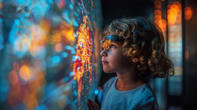 Young Child Engaged in Interactive Digital Exhibit at Museum: Exploring Virtual Reality