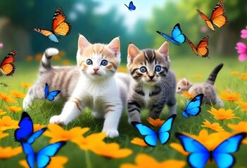 Digital painting playful scene of kittens chasing  (9)