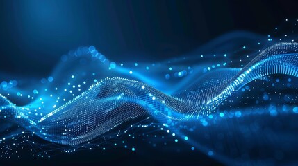 Abstract digital blue wave background with glowing dots and lines for technology