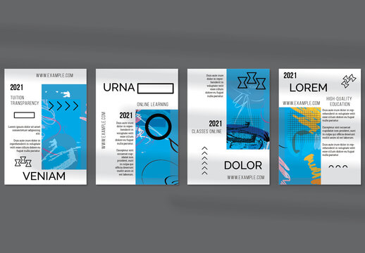 Flyer Layout with Geometric Shapes and Abstract Bright Rectangle on White
