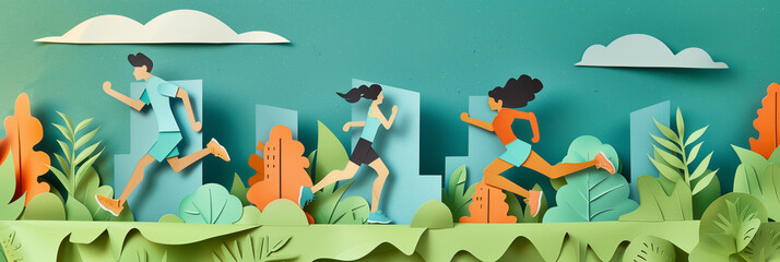 Paper Cut of People Running in the Park