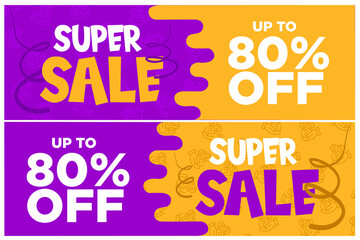 80 percent OFF, coupon, voucher, ticket, incredible discount, purple and yellow background