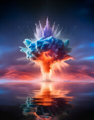 Fototapeta premium A vibrant explosion of colors amidst clouds, resembling a cosmic event or a dynamic artistic expression