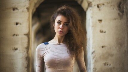 Fototapeta premium woman with long brown hair in a thoughtful pose