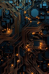 Intricate circuit board with glowing lights