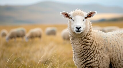 close up of a sheep in the field