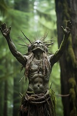 Fototapeta premium Mysterious forest spirit with outstretched arms