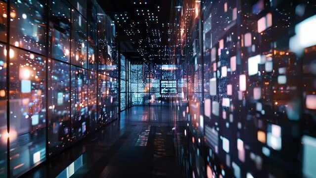 A room with digital screens displaying different types of personal data conveying the vast amount of information that needs to be regulated by privacy laws. .