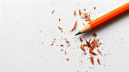 Orange Pencil with Shavings on Clean White Background. Perfect for Creative Concepts. Simple, Minimalistic Stationery. Office Supplies Theme. AI