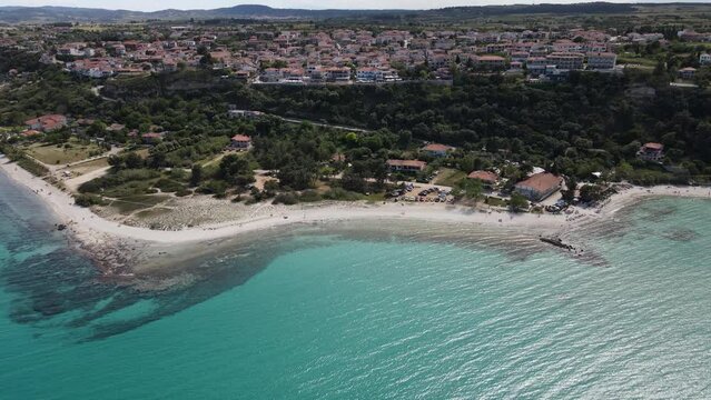 Aerial drone view on beach and sea in Afytos greece holiday and vacation concept