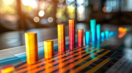 Fototapeta premium Vibrant 3d bar graph representing profitability comparison on a blurred background