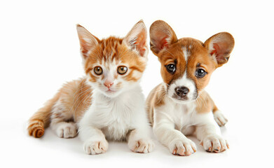 happy kitten and little dog