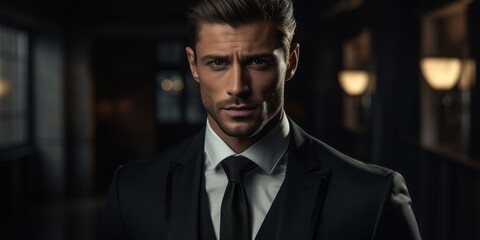 Fototapeta premium Serious businessman in dark suit and tie