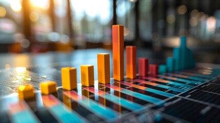 Colorful 3d bar graph depicting profitability comparisons on a reflective surface