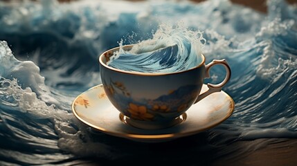 Surreal ocean wave in a teacup