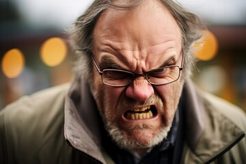 Angry senior man with glasses shouting - obrazy, fototapety, plakaty