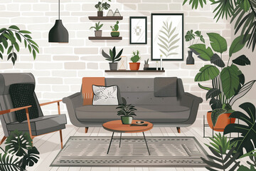 Abundant Green Plants in a Bright Living Room
