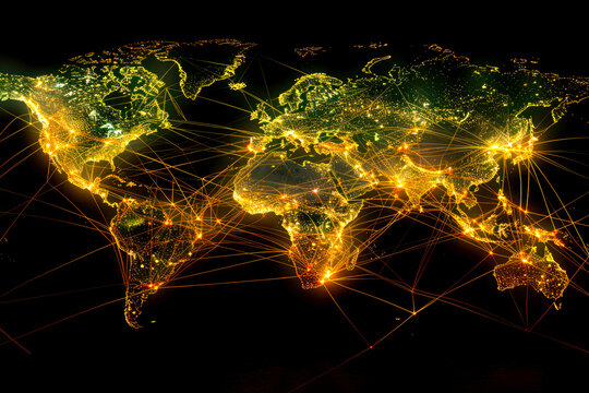 A futuristic depiction of a digital world map hologram against a striking blue background, evoking a sense of technological advancement and global connectivity.