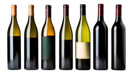 bottles of wine isolated on transparent png background. Generative ai