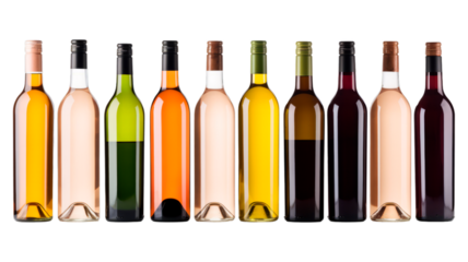 bottles of wine isolated on transparent png background. Generative ai