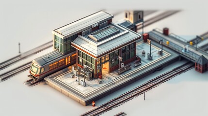 Fototapeta premium Simple 3d isometric view of a train station. Generative AI.