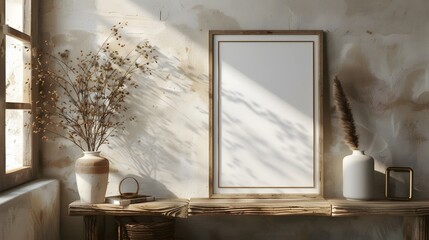 a mockup frame within a backdrop of rustic decor that captures the essence of laid-back elegance and artistic expression