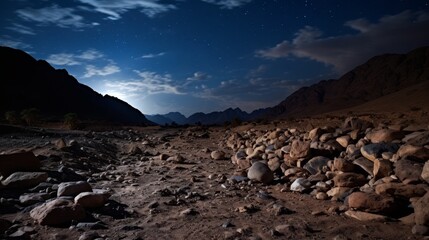 Obraz premium Starry night sky over rocky desert landscape