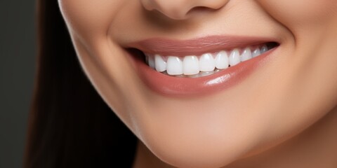 close-up of a smiling woman's mouth with perfect white teeth