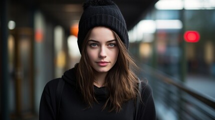 Fototapeta na wymiar Pensive young woman in winter attire