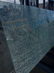 close up of a shattered hardened glass
