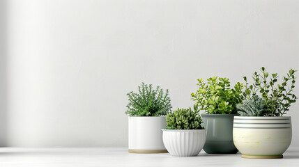 banner pots and planters on a light background, with an empty space for text on the side