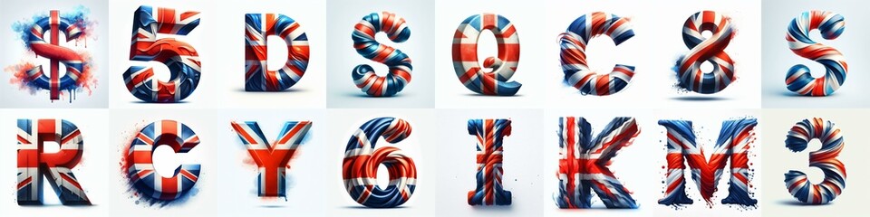 Fototapeta premium 3D watercolor lettering in UK flag colors. AI generated illustration
