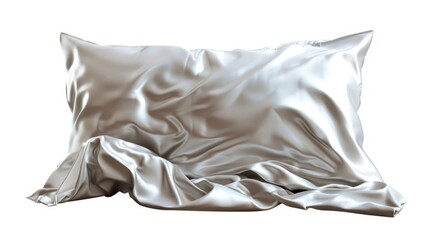 Elegant silver satin pillow on a clean white background. Perfect for home decor or interior design concepts