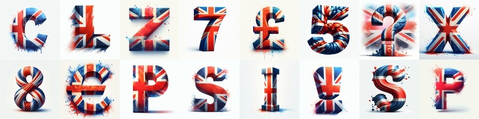 3D watercolor lettering in UK flag colors. AI generated illustration