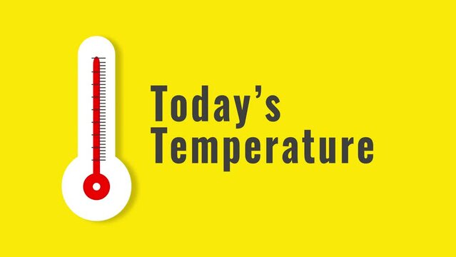 Thermometer temperature increase and decrease rising animation with todays temperature text
