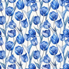 Papier peint photo Patrons seamless watercolor seamless watercolor blue tulips in white background pattern  © Світлана Гапон