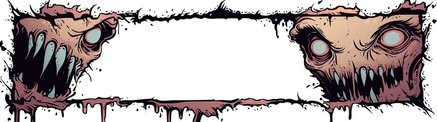 cartoon illustration of horror or spooky frame border on white background