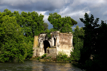 Ponte Emilio (Pons Aemilius) also known as Ponte Rotto near the Tiber Island in Rome.