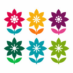 Set of Flower icon vector art illustrations an white background