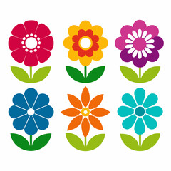 Set of Flower icon vector art illustrations an white background