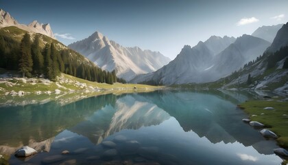 A mountain landscape with a tranquil alpine lake r upscaled 8