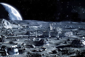 Moon Base Construction Scene Illustrating Future Space Colony Development