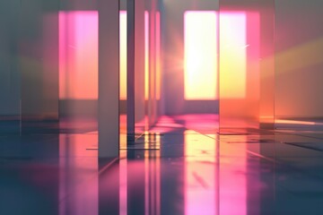 A room filled with numerous glass doors. Suitable for architectural and interior design concepts