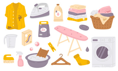 Vector illustration set of cute doodle laundry objects for digital stamp,greeting card,sticker,icon,design