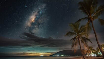 Nocturnal Beachscape: Serene Nighttime Scene by the Shore