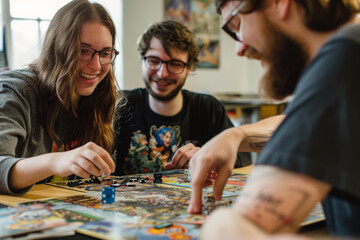 Young Adults Engaged in Exciting Board Game Session Indoors