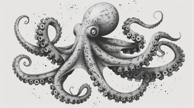 recommend clip art: Vintage Modern Art - Octopus on white with engraving style modern illustration.