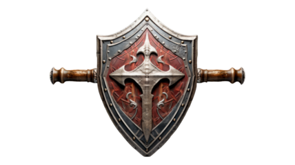Shield And Sword Crossed isolated on transparent png background. Generative ai