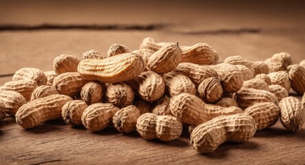 Peanuts on wooden rustic table. - obrazy, fototapety, plakaty